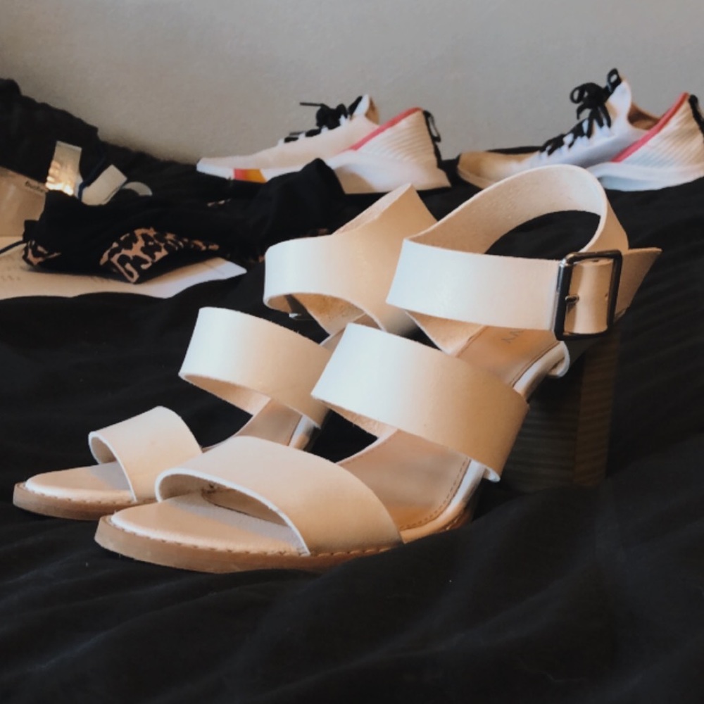 White strapped heels
